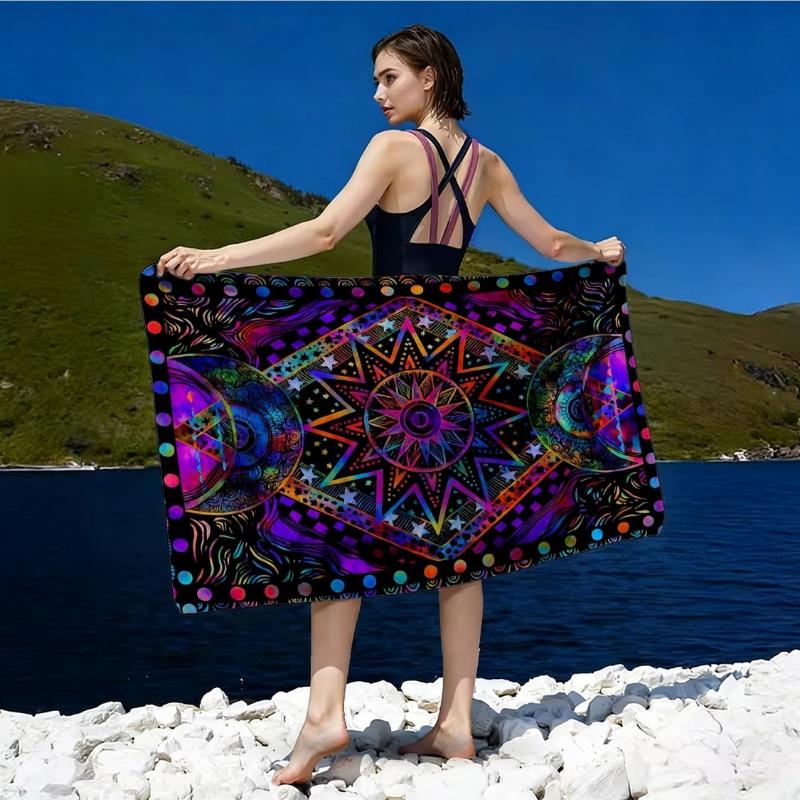 

1pcs Bohemian Style Mystical Totem Oversized Soft Beach Towel,Mandala Geometric Print Pattern,Microfiber Bath Towel,Quick-Drying W40*H60(CM)