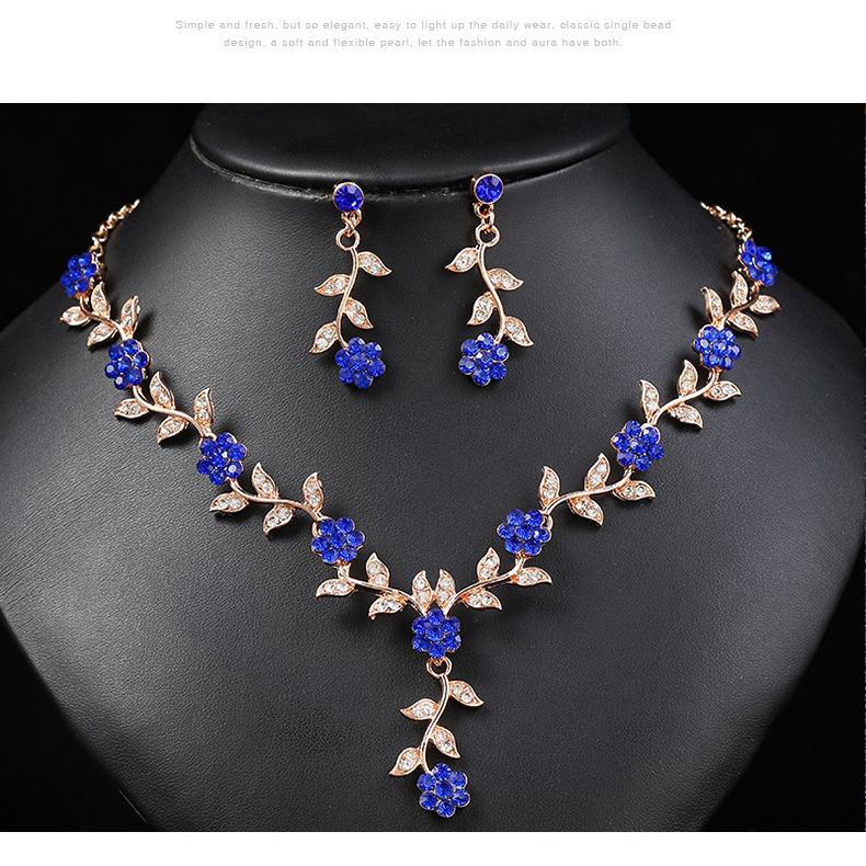 European & American Vintage Plum Blossom Necklace Set with Colored Diamonds