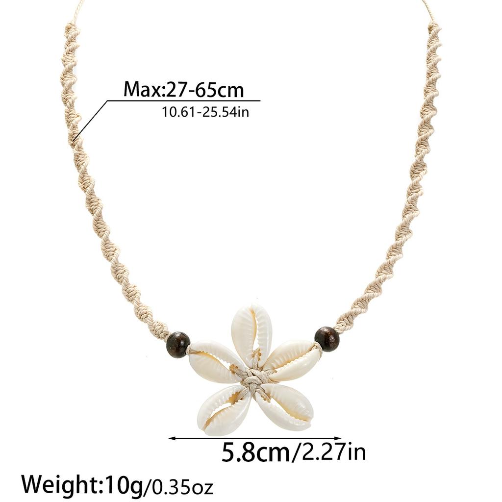 Bohemian style shell woven flower pendant with adjustable beach necklace