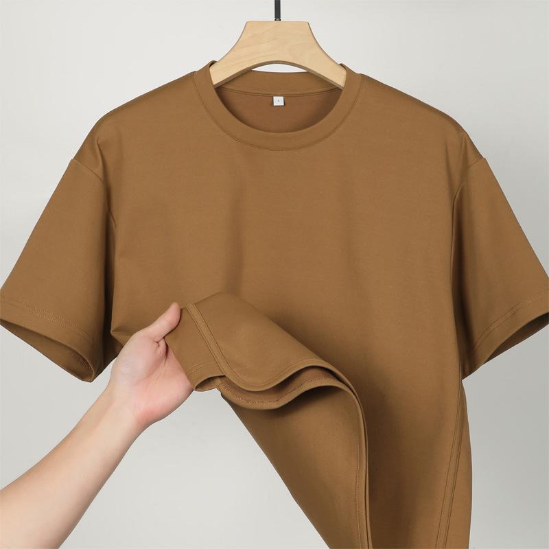 Pure Cotton Short-Sleeved T-Shirt Men's Round Neck Summer Solid Color Trendy Wide Loose Cotton Half-Sleeve Bottoming Shirt
