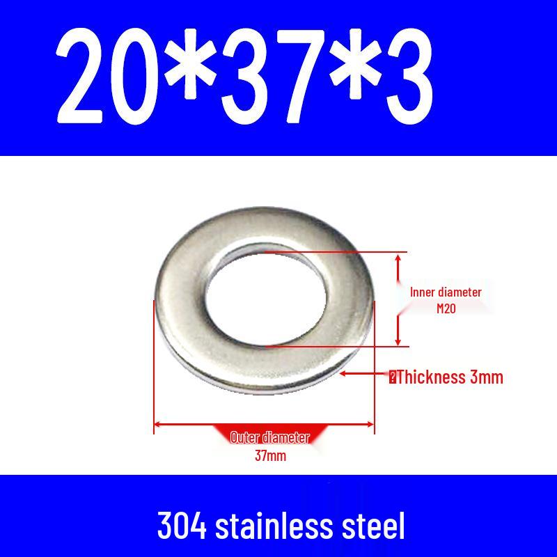 304 Stainless Steel Flat Gasket Washer, Metal Spacer for M2-M20.