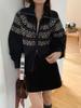 Faroe Islands Jacquard Wool Zipper Coat - Women's Autumn Winter Retro Lapel Short Knit Cardigan Sweater