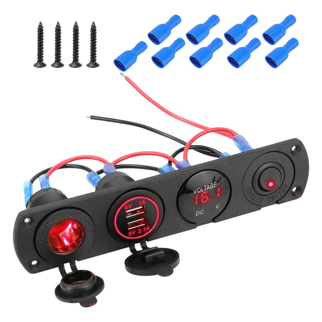 Marine Grade Control Panel With 2 USB Ports And 12V Power Socket For Various Vehicles