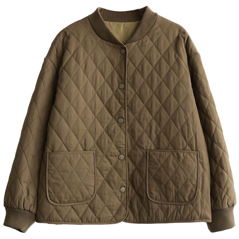 Spring Autumn Lightweight Padded Casual Elegant Jacket Thin Cotton Coat Woman Clothing Solid Color Long Sleeve Top Loose Quilted Jacket