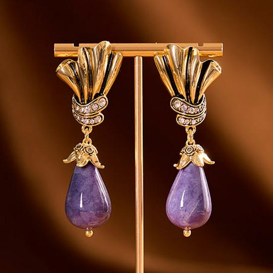 Vintage Purple Teardrop Stud Earrings - 925 Silver, Elegant & Versatile Jewelry