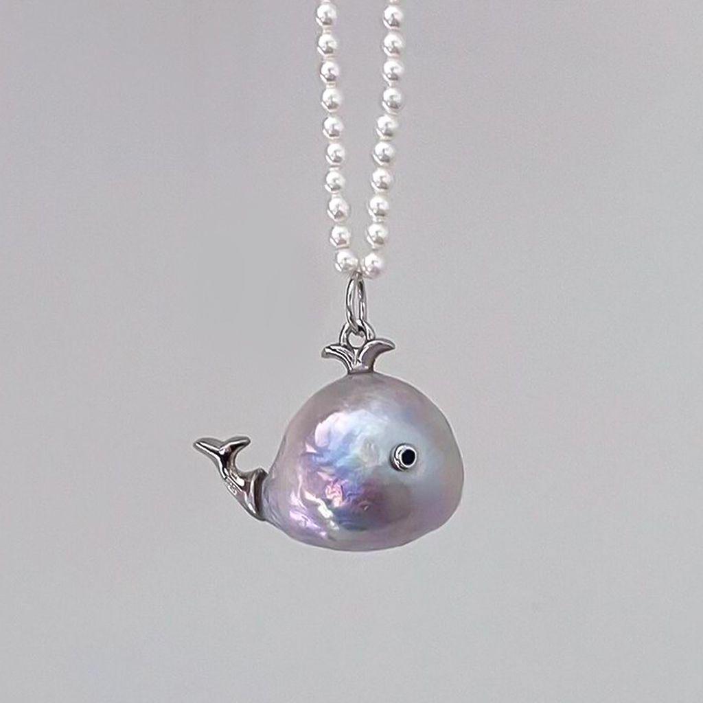 European Retro Ocean Series Whale & Goldfish Pendant Necklace, 18K Gold-Plated Copper