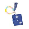 RFID Shielded Card Holder with Rhinestone Flower And Beads Decor Women Wristband Wallet Keychain Faux