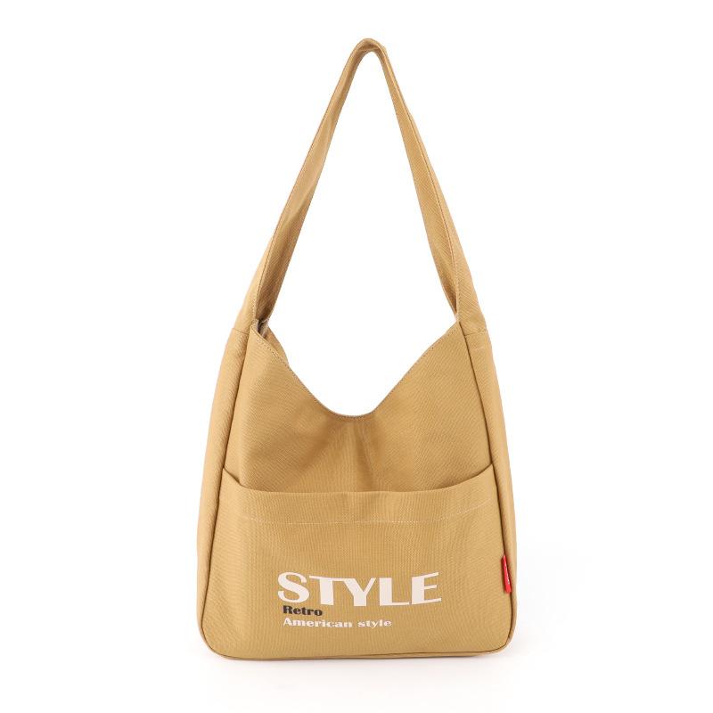 

Four Seasons Universal Solid Color Cotton Canvas Bag Underarm Bag College Student Handbag Large Capacity Shoulder Bag коричневый