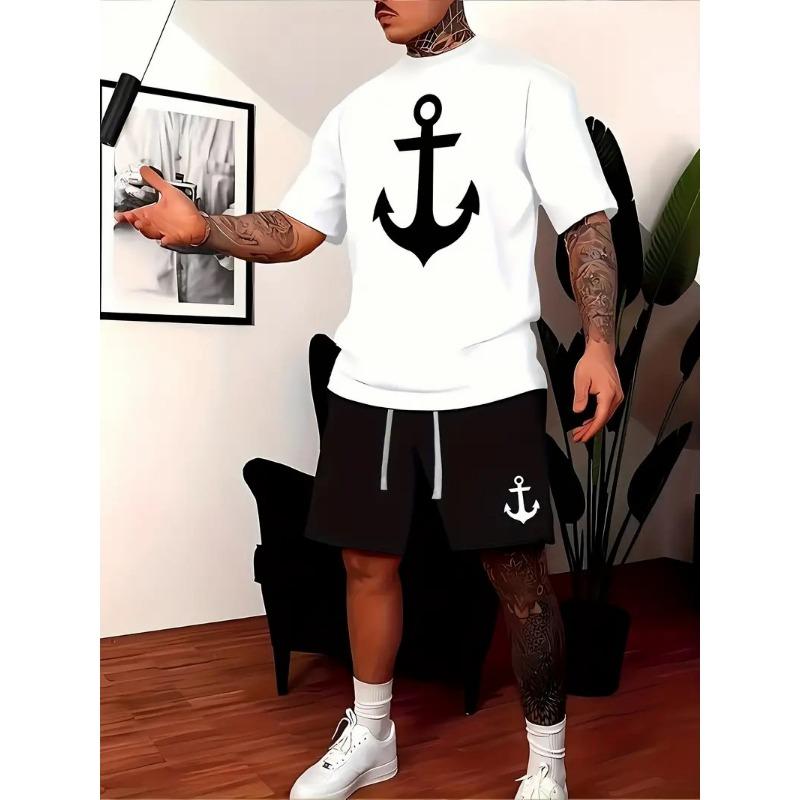 2025  New Men's Casual Fashion Suit Men's Trend Sportswear Suit Quick-drying Sportswear Short-sleeved T-shirt + Shorts Two-piece