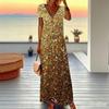 Women Plus Size V Neck Short Sleeve Maxi Dress Black White Tie Dye Stripe Print Loose Long Dress