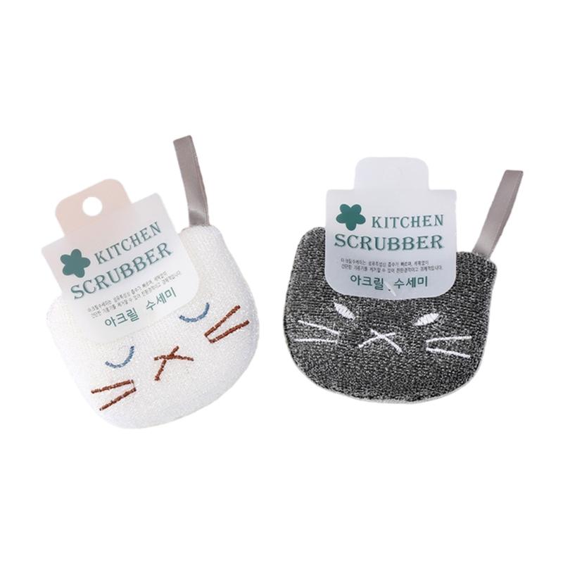 

2PCS Cartoon Cats Design Kitchen Dishwashing Sponges Scrubbing Scouring Pad For Dish Cleaning And Wiping MultiSurfaces 1