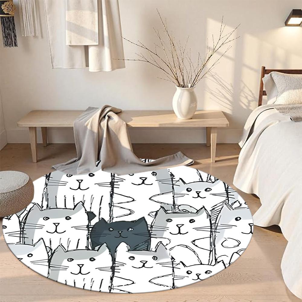Cat Round Office Rug Perfect for Living Rooms Hallway Balcony Playrooms Anti-slip Round Rug Anime Office Decor