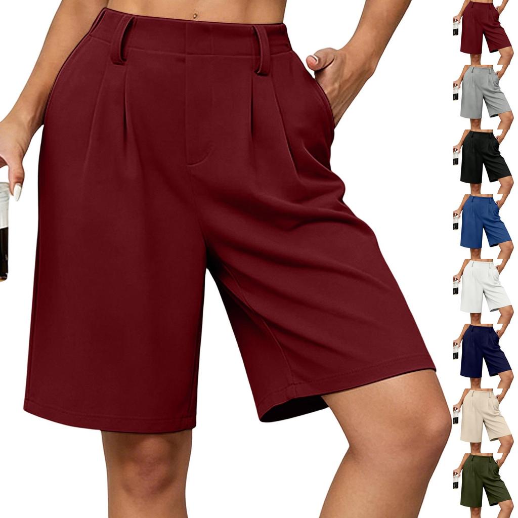 Women Casual Loose Fit Wide Leg Bermuda Shorts with Pockets Mid Length Street Style Five Point Pants Comfortable Everyday Wear