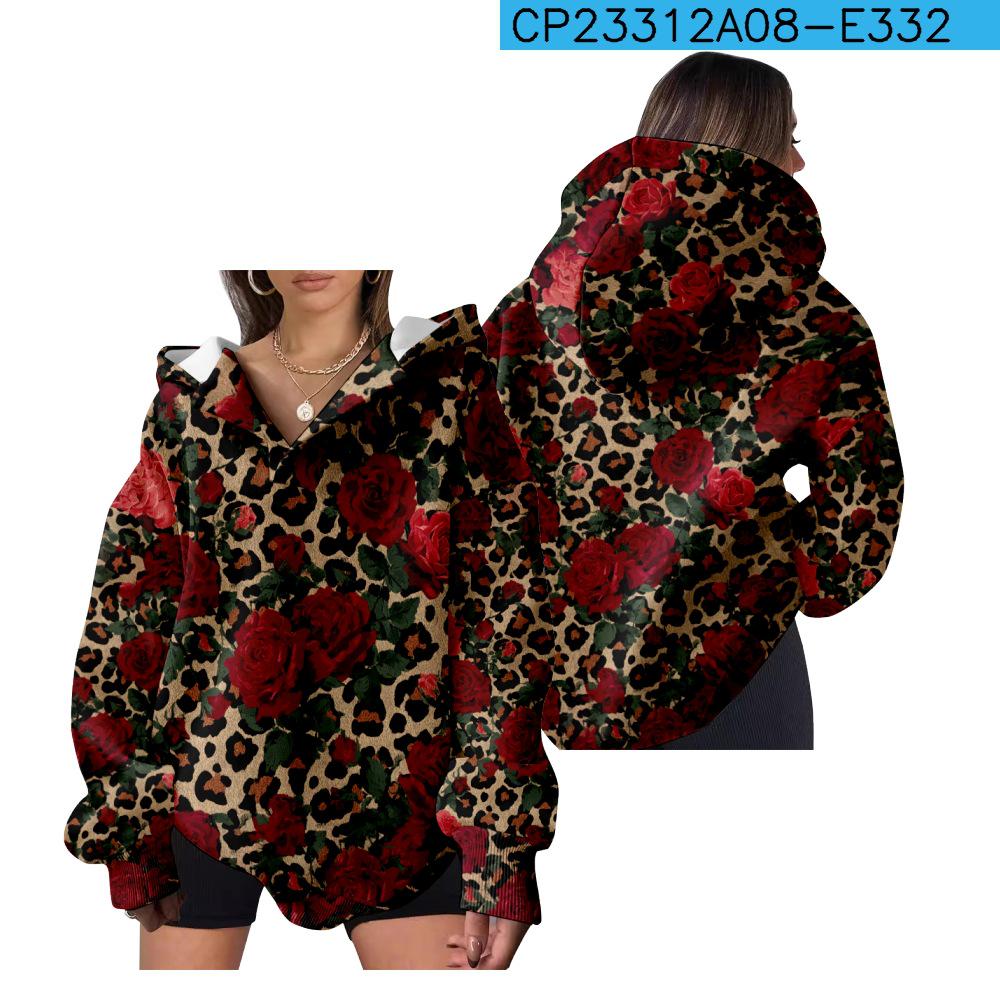 European and American Style Women's Hooded Sweatshirt - Casual, Loose Fit 3D Print for Autumn and Winter