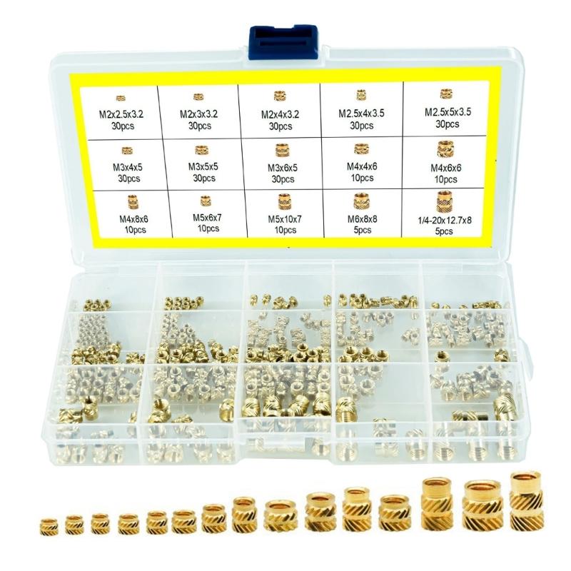 300Pcs 2/2.5/3/4/5/6mm Metric Threaded Inserts Knurled Nuts Inserts for 3D Printing Injections Molding Press Thread Nuts