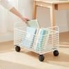 Mobile book trolley, open wire mesh storage trolley with handles, furniture