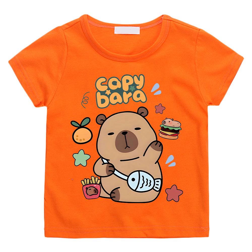 Capybara T-shirt Kawaii Cartoon Tee-shirt 100%Cotton Children Tshirt Camisetas Cute Casual Tees Top Kids Short Sleeve Versatile