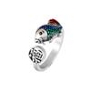 Adjustable Open Ring With Enamel Koi Fish Design Vintage Retro Style Plated Finger Women Men