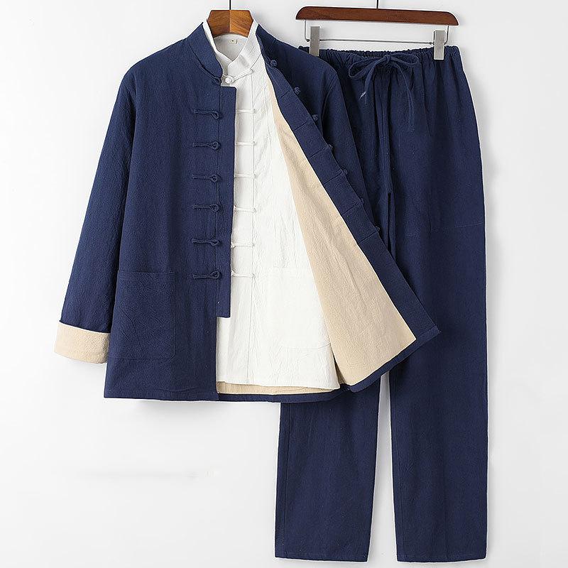 Chinese Traditional Tang Suit Kung Fu Uniform Retro Casual Cotton Linen Plus Size Tai Chi Clothing Set Man