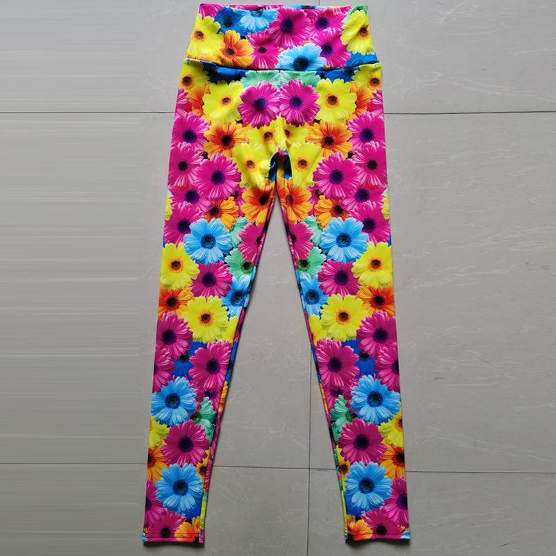 New Chrysanthemum Print Nude Yoga Trousers Hip Lift High-waisted Sports Fitness Nine-minute Trousers Sports Fitness Trousers Women