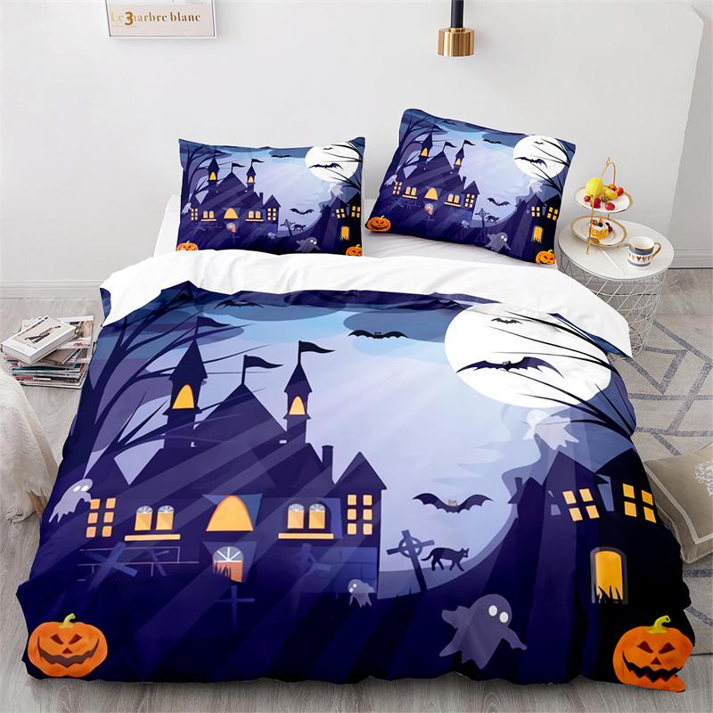 Halloween Pumpkin  Horror Festival Bat Bedding Set Boys Girls Twin Queen Size Duvet Cover Pillowcase Bed Kids Adult