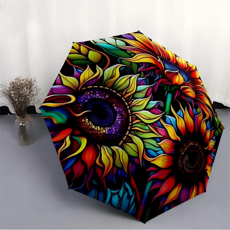 1pc Colorful Sunflower Stained Glass Folding Umbrella | Elegant Design, Fashionable Accessory, Durable Construction, Sturdy Ribs Yy251107022