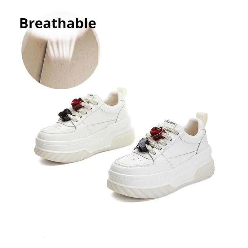 

Амортизирующая подошва Белые туфли Кроссовки из натуральной кожи Повседневная универсальная обувь Модная женская обувь 38 бежевый