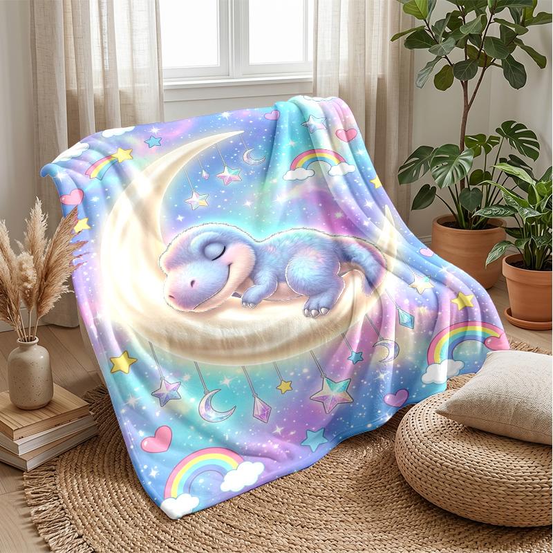 Dinosaur Dreams in Space blanket Personalized Name Flannel Blanket Soft Cozy Plush Throw for Sofa Bed Lightweight Home Decor