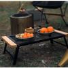 Portable Folding Camping Table with Solid Wood Top and Iron Mesh Surface Heat Resistant Outdoor Picnic Desk Lightweight for Backyard Beach