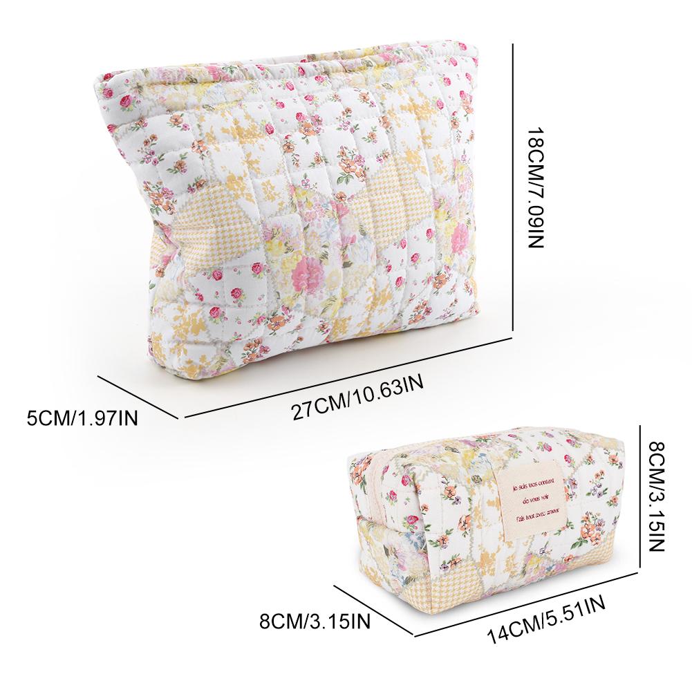 2Pcs Quilted Makeup Bag Travel Toiletry Bag Cute Makeup Organizer Bag Soft Skincare Holder Bag Padded Makeup Storage Bag