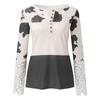 Women's Slim Fit Casual Cow Striped Lace Long Sleeve Top T-Shirt Blouse