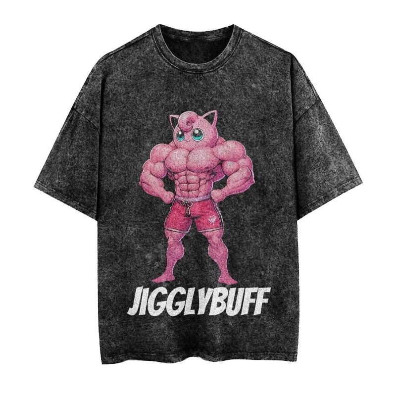 Zengyanqin02 Pok&eacute;mon Randproducten Oud Gewassen T-shirt Gym Oefening Fitness Heren en Dames Puur Katoen Korte Mouwen Casual Kleding L