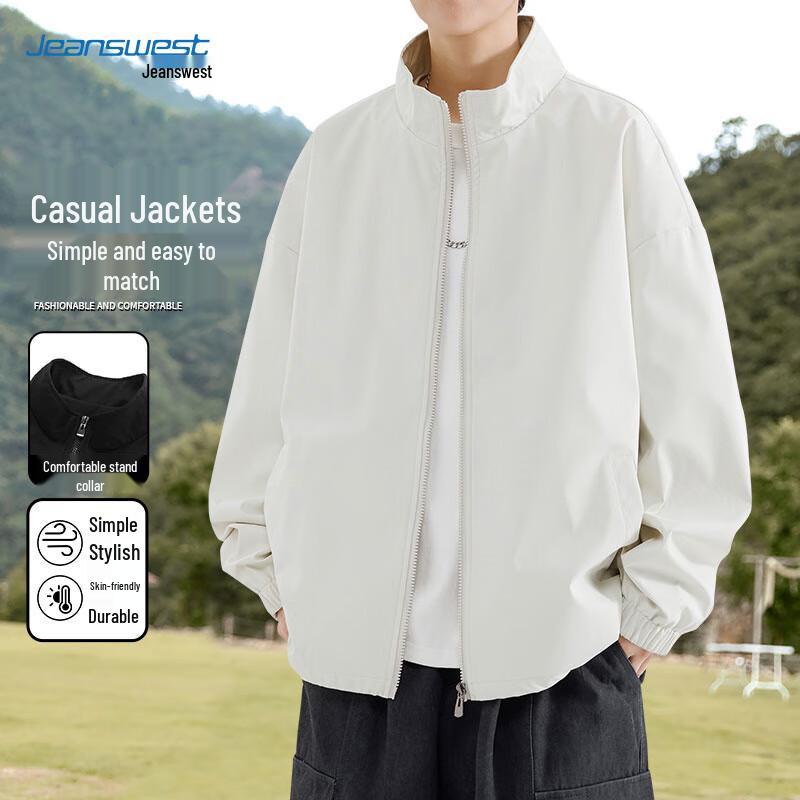 JEANSWEST Men's Casual Stand-Up Collar Dropped Shoulder Jacket