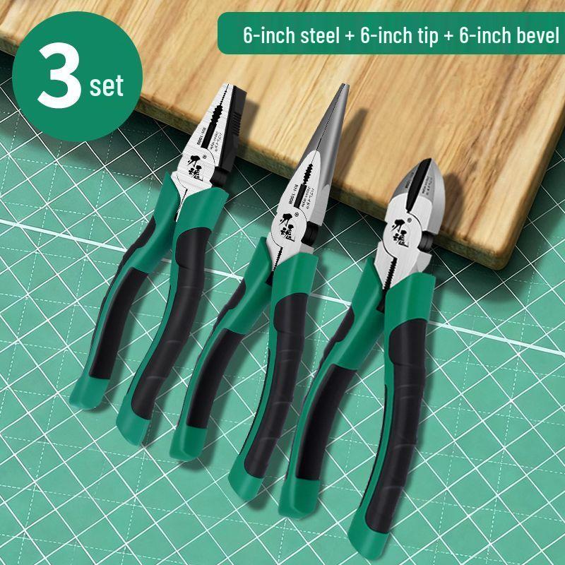 Three-Piece Industrial Grade Japanese Steel Pliers Set: Wire, Needle-Nose, and Diagonal Pliers for Electricians