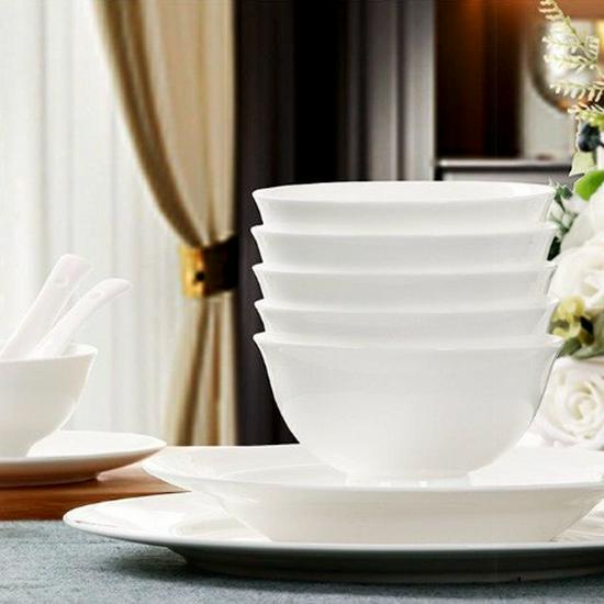 Pure White Ceramic Tableware Set - Plates & Bowls for Home or Hotel