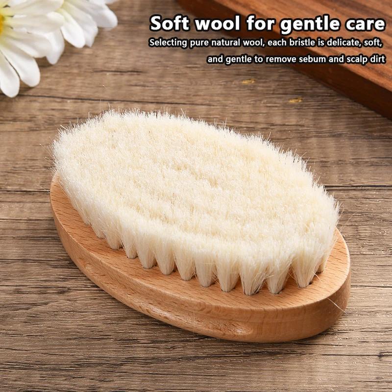 Wooden Handle Brush Baby Hair Brush Newborn Hair Brush Infant Comb Head Massager Special for real hair wigs