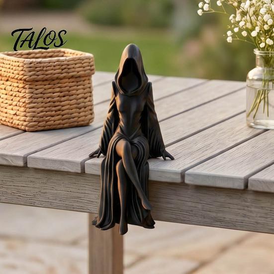 Dunkle Ästhetik Raumakzente Gotische Kapuzenlose Hexenfigur, Sitzende Dame Nische Künstlerische Heimdekoration Figur, 3D-gedrucktes Ornament