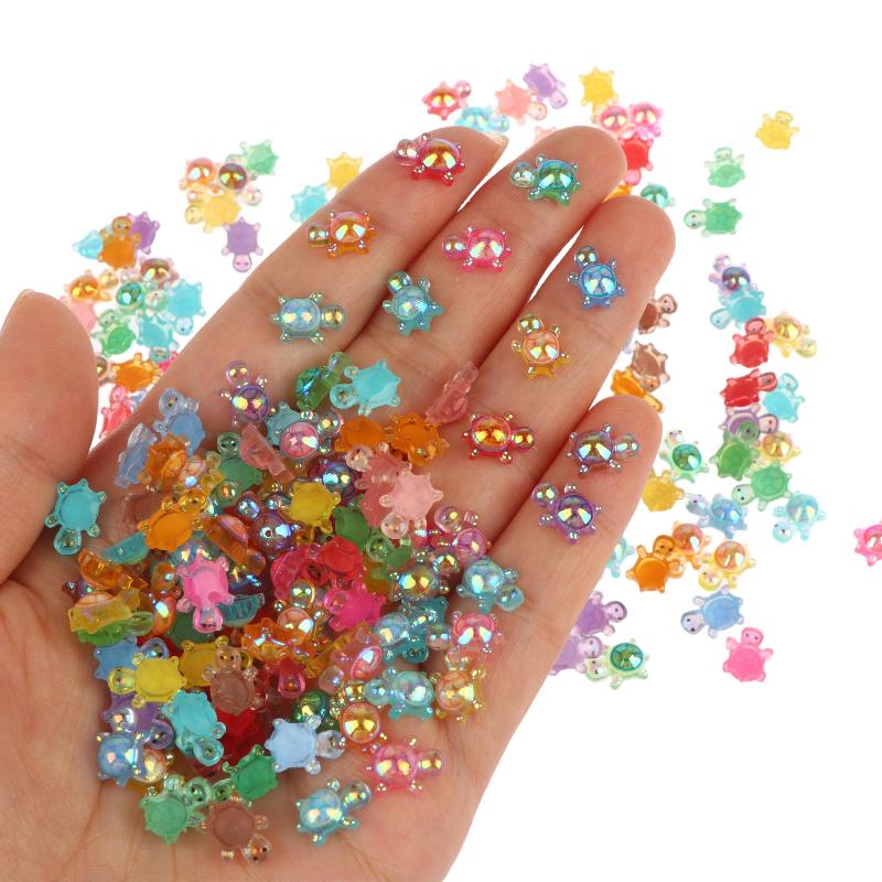 100Pcs Mini Resin Turtle Charms Rainbow Laser Tortoise Ornament Small Figurine For Diy Jewelry Making Keyring Handmade Crafts