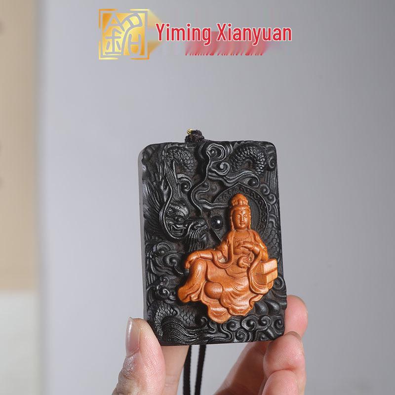 Dala Agarwood & Sandalwood Guanyin Pendant Necklace - Unisex Cultural Accessory
