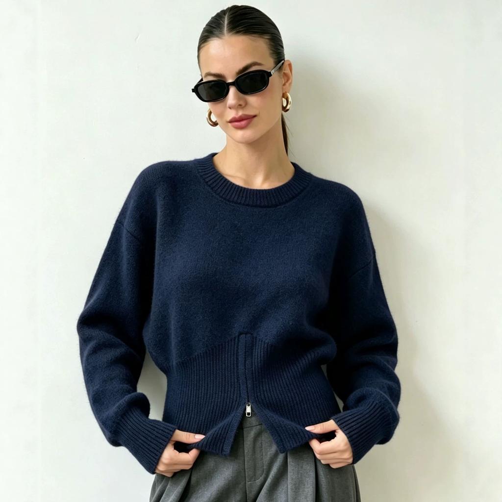 Cropped Sweaters for Women Fall Casual Knit Jumper Tops Long Sleeve Knitted Pullover Tops Women's Soft Cozy Slim Fit Crew Neck Short Sweater Outfits