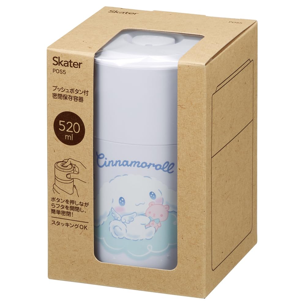 Skater Push Button Airtight Storage Starry Made In Container, 520ml, Cinnamoroll, Sky, Sanrio, Japan, POS5-A