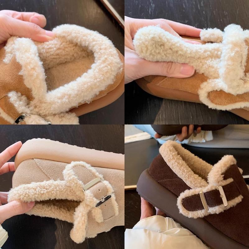 Warm and Velvet Thick-soled Cotton Shoes, Fluffy Buckles, Snow Boots, Women's New Autumn and Winter Models