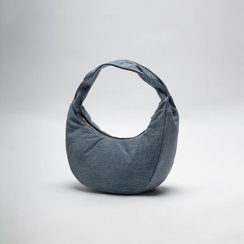 Calvin Klein Elegant Commuter Metal Letter Underarm Bag Dumpling Bag Fabric Shoulder Bag Medium Women Bags Light-Blue-Denim 4F3207G-VGO