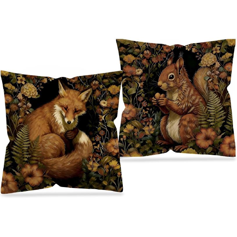 Vintage Floral Deer Pillow Covers, Cottagecore Room Home Decor, Art Nouveau Botanical Forest Deer Decorative Pillow Covers for Home Bedroom Living