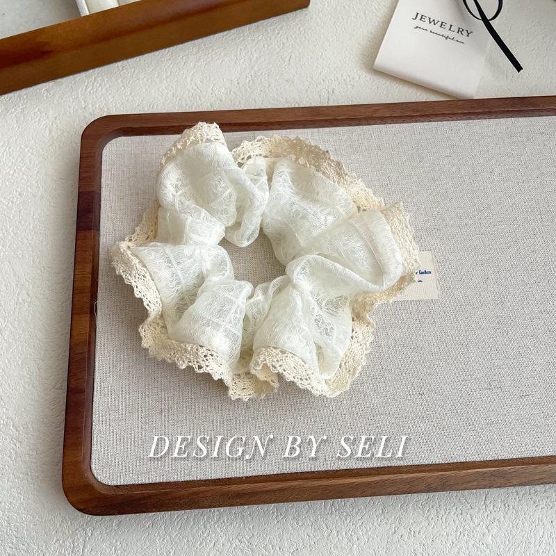 Elegant Beige Floral Lace Scrunchie - Ballet & Korean Style Hair Accessory