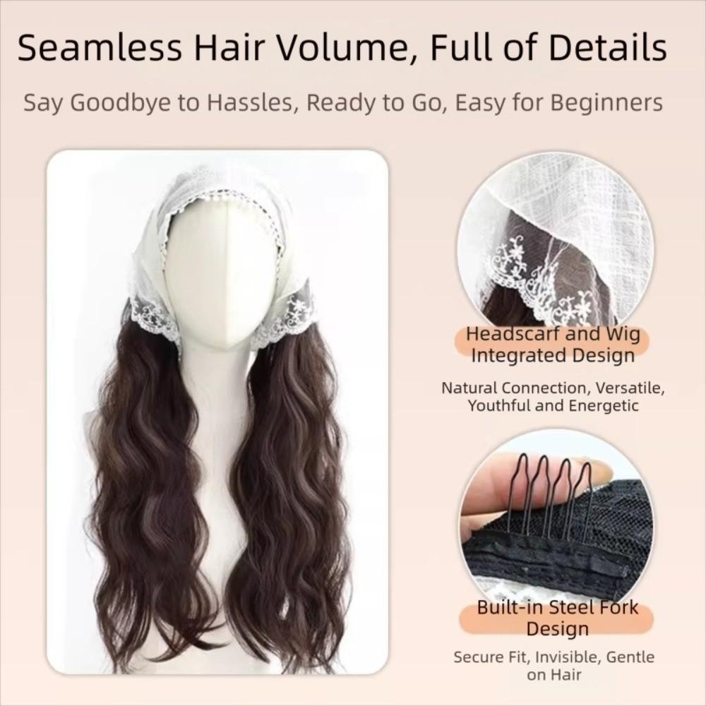 Floral Half Headband Wig Hair Scarf Long Wavy Hair Lace Headscarf Headband Wig  Party