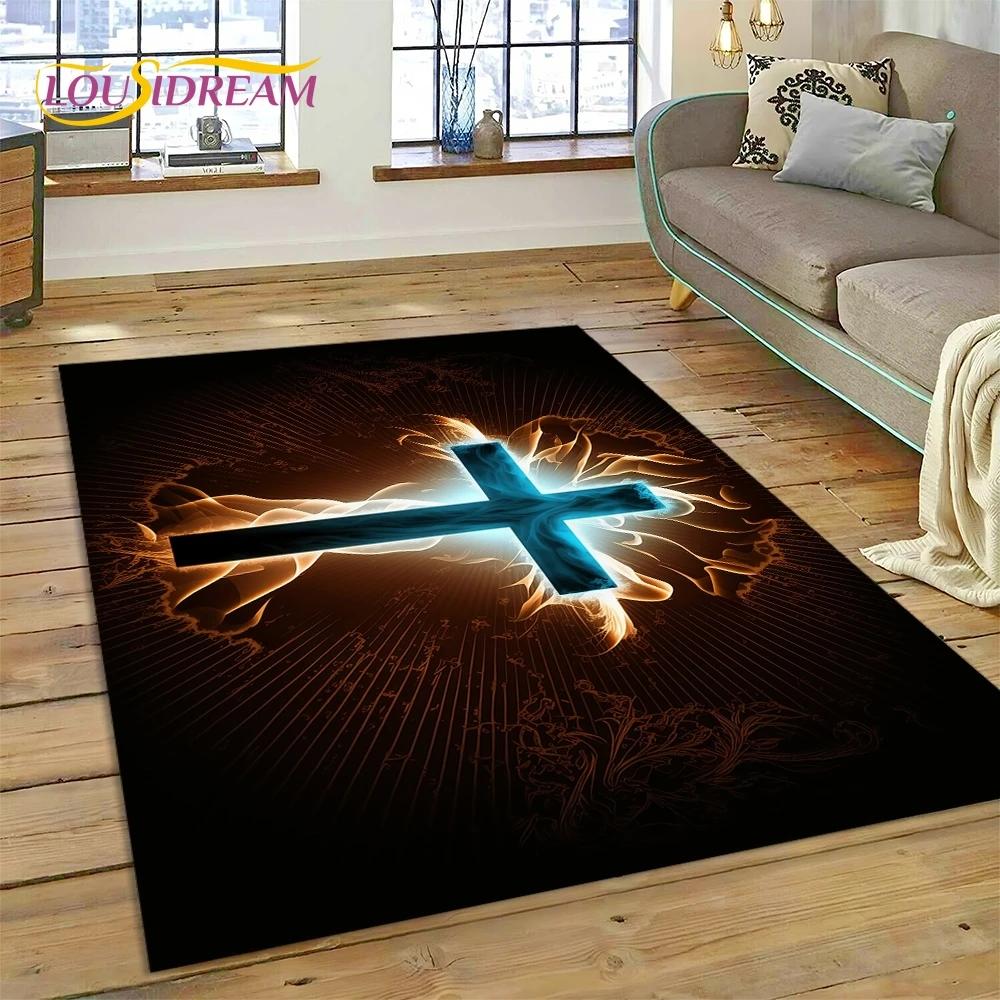 New 3D Pray Holy Bible Cross Jesus Carpet for Living Room Bedroom Home Decor,Floor Mat Non-slip Decoration for Sofa Doormat Gift