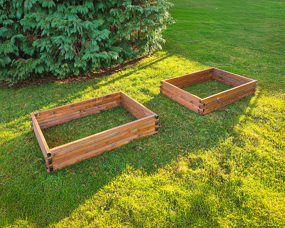 Raised Wooden Bed 100x100x24cm Greenspot - Raised Garden Bed for Herbs, Flowers, Vegetables - Wooden Garden Box, Impregnated - Timber Dark Rosewood