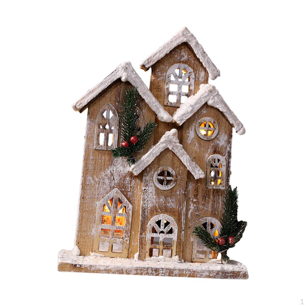Christmas Decoration Snow Village House with Warm LED Lights Ornament for Party