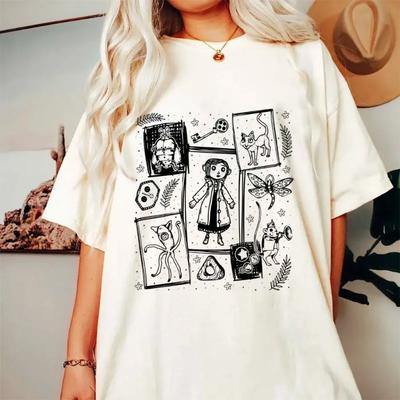 Retro Filmul Coraline Păpușa Coraline Imprimeu Vise Stil Retro Stradă Mânecă Scurtă Modă Gât Rotund Versatil Top de Stradă Tricou Larg Unisex